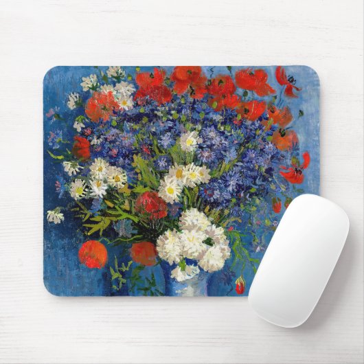 Vincent van Gogh - Vase mit Cornblumen & Poppies Mousepad (Mit Mouse)