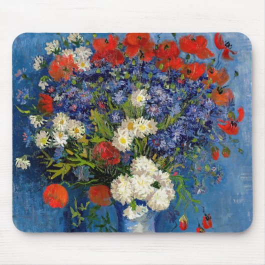 Vincent van Gogh - Vase mit Cornblumen & Poppies Mousepad (Vorne)