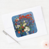 Vincent van Gogh - Vase mit Cornblumen & Poppies Quadratischer Aufkleber (Umschlag)