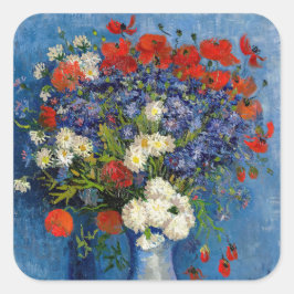 Vincent van Gogh - Vase mit Cornblumen & Poppies Quadratischer Aufkleber