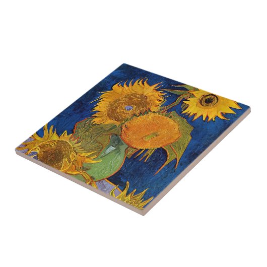 Vincent van Gogh - Vase mit fünf Sonnenblumen Fliese (Seite)