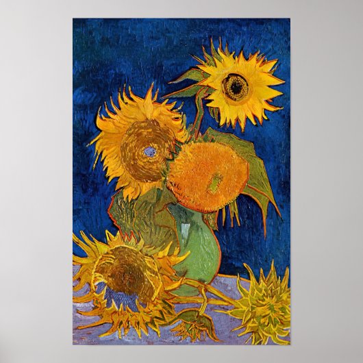 Vincent van Gogh - Vase mit fünf Sonnenblumen Poster (Vorne)