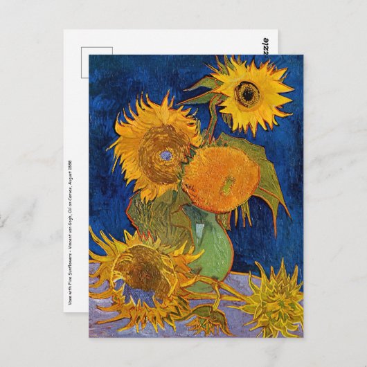 Vincent van Gogh - Vase mit fünf Sonnenblumen Postkarte (Vorne/Hinten)