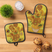 Vincent van Gogh - Vase mit fünfzehn Sonnenblumen Ofenhandschuh & Topflappen-Set (Oben Unten)