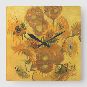 Vincent van Gogh - Vase mit fünfzehn Sonnenblumen Quadratische Wanduhr