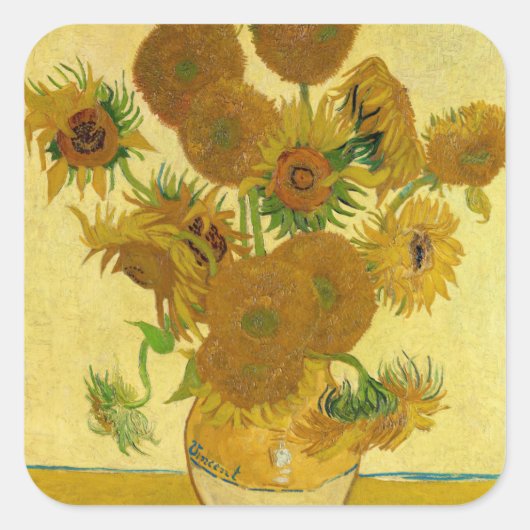 Vincent van Gogh - Vase mit fünfzehn Sonnenblumen Quadratischer Aufkleber (Vorderseite)
