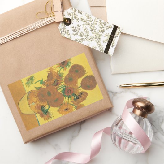 Vincent van Gogh - Vase mit fünfzehn Sonnenblumen Rechteckiger Aufkleber (Schenken)