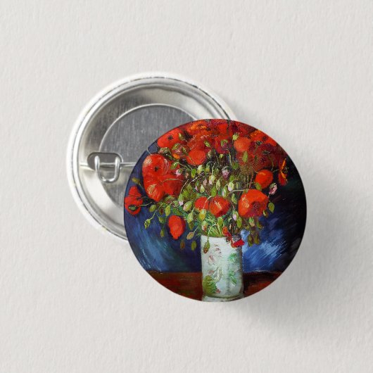 Vincent Van Gogh Vase mit Red Poppies Fine Art Button (Vorne & Hinten)