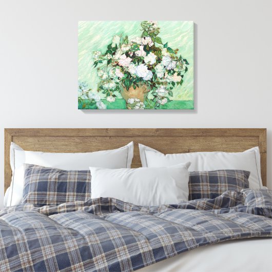 Vincent van Gogh Vase mit rosa Rosen Leinwanddruck (Insitu (Schlafzimmer))