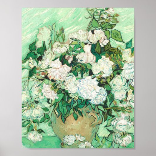Vincent Van Gogh Vase mit rosa Rosen Poster (Vorne)
