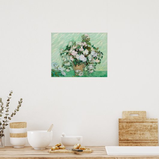Vincent van Gogh Vase mit rosa Rosen Poster (Küche)