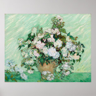 Vincent van Gogh Vase mit rosa Rosen Poster