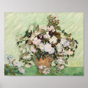 Vincent Van Gogh Vase mit rosa Rosen und florale K Poster