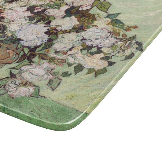 Vincent Van Gogh Vase mit rosa Rosen und florale K Schneidebrett (Ecke)