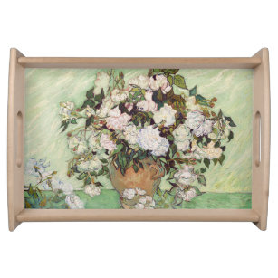 Vincent Van Gogh Vase mit rosa Rosen und florale K Tablett