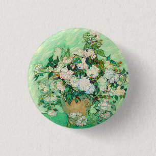 Vincent Van Gogh Vase mit rosa Roses Fine Art Button