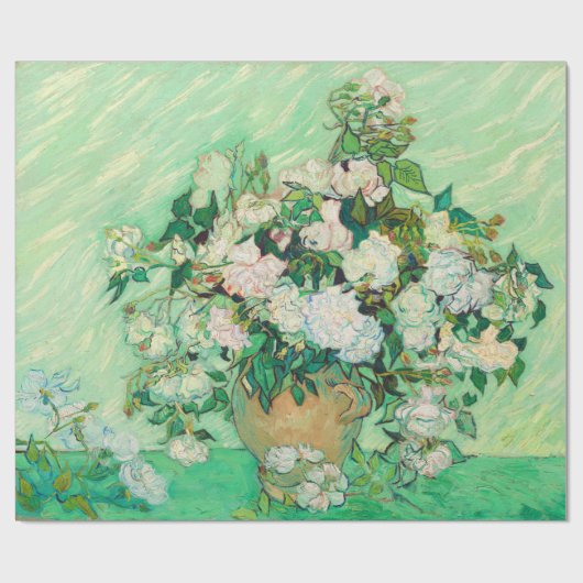 Vincent Van Gogh Vase mit rosa Roses Fine Art Geschenkpapier (Flach)