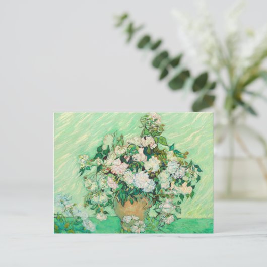 Vincent Van Gogh Vase mit rosa Roses Fine Art Postkarte (Stehend Vorderseite)