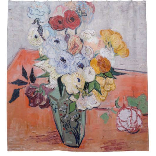 Vincent van Gogh - Vase mit Rose und Anemonen Duschvorhang (Vorderseite)