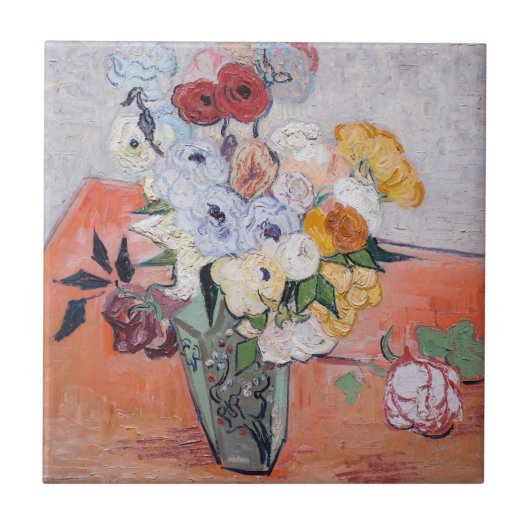 Vincent van Gogh - Vase mit Rose und Anemonen Fliese (Vorderseite)