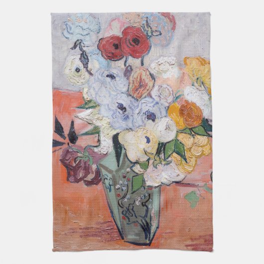 Vincent van Gogh - Vase mit Rose und Anemonen Geschirrtuch (Vertikal)