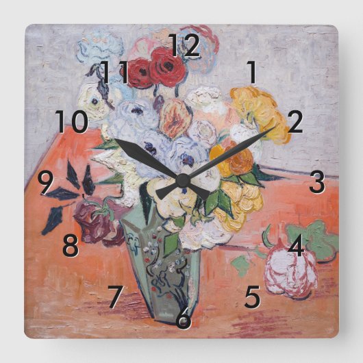 Vincent van Gogh - Vase mit Rose und Anemonen Quadratische Wanduhr (Vorderseite)