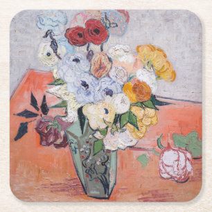 Vincent van Gogh - Vase mit Rose und Anemonen Rechteckiger Pappuntersetzer