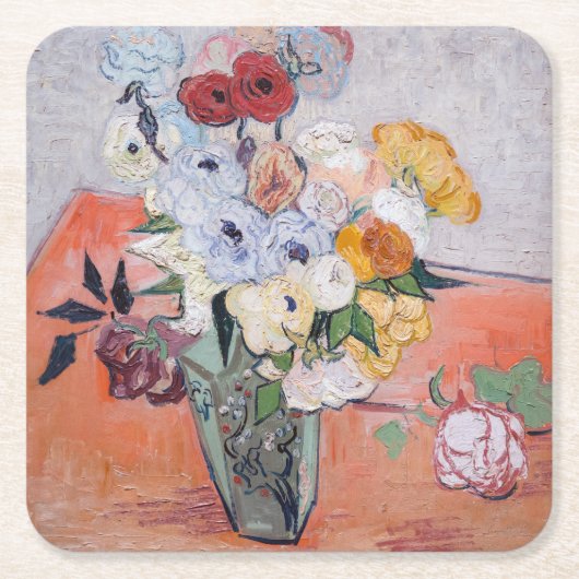 Vincent van Gogh - Vase mit Rose und Anemonen Rechteckiger Pappuntersetzer (Vorderseite)