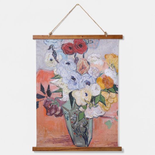 Vincent van Gogh - Vase mit Rose und Anemonen Wandteppich Mit Holzrahmen (Vorderseite)