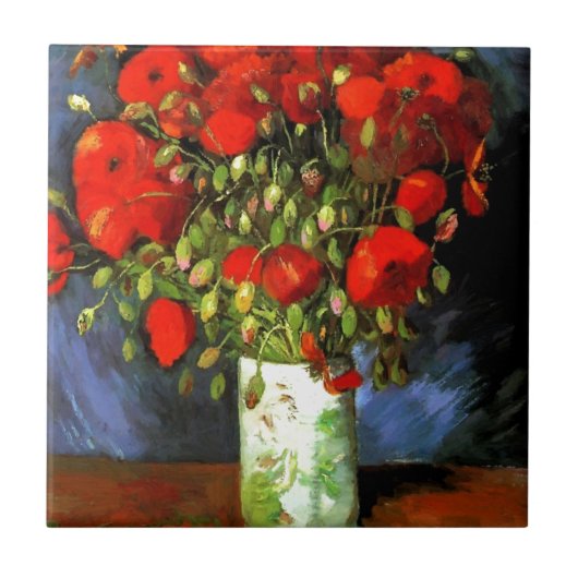 Vincent Van Gogh Vase mit roten Pfefferchen Blumen Fliese (Vorderseite)