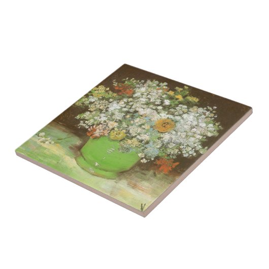 Vincent van Gogh - Vase mit Zinnias und Blume Fliese (Seite)