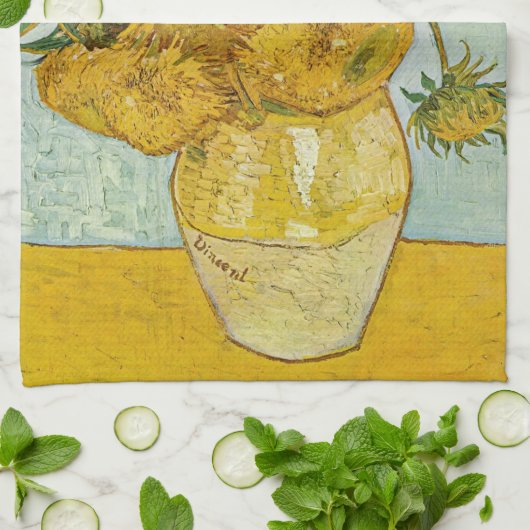 Vincent Van Gogh - Vase mit zwölf Sonnenblumen Geschirrtuch (Gefaltet)