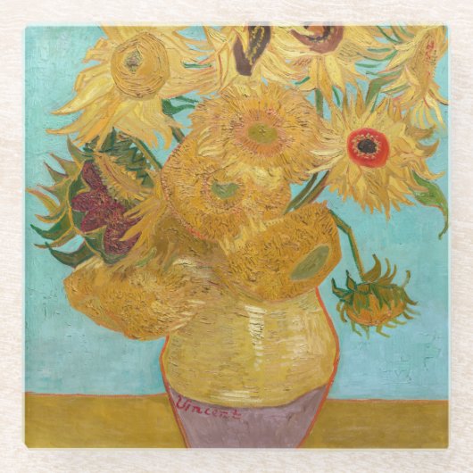 Vincent Van Gogh - Vase mit zwölf Sonnenblumen Glasuntersetzer (Vorderseite)
