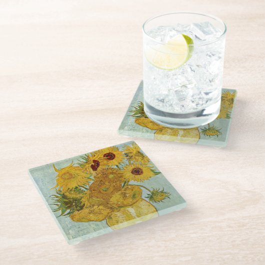 Vincent Van Gogh - Vase mit zwölf Sonnenblumen Glasuntersetzer (Schrägansicht)