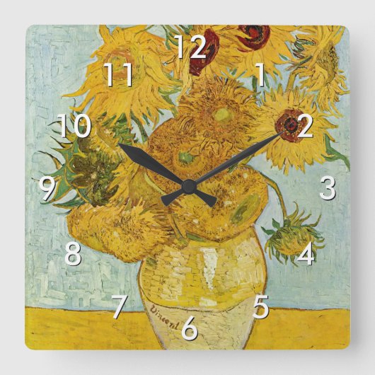 Vincent Van Gogh - Vase mit zwölf Sonnenblumen Quadratische Wanduhr (Vorderseite)