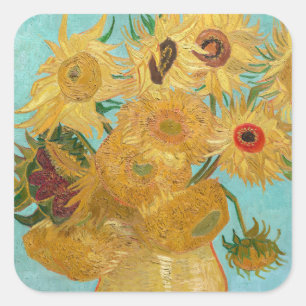 Vincent Van Gogh - Vase mit zwölf Sonnenblumen Quadratischer Aufkleber