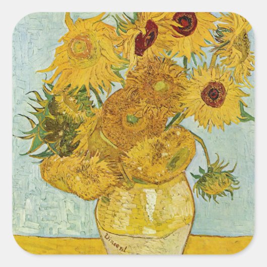 Vincent Van Gogh - Vase mit zwölf Sonnenblumen Quadratischer Aufkleber (Vorderseite)