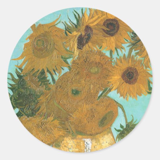 Vincent van Gogh - Vase mit zwölf Sonnenblumen Runder Aufkleber (Vorderseite)