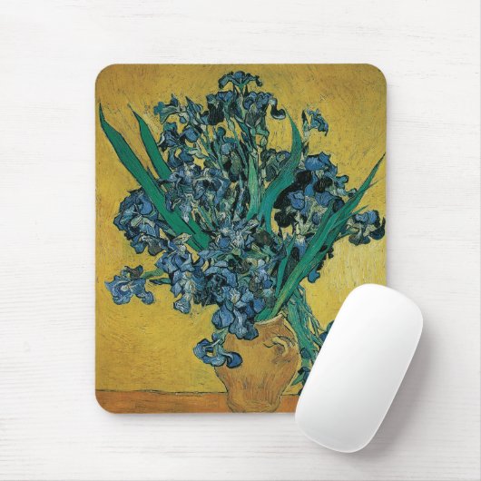 Vincent van Gogh - Vase w Irises Yellow Background Mousepad (Mit Mouse)