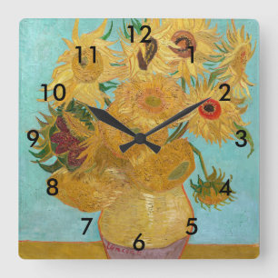 Vincent Van Gogh - Vase with Twelve Sunflowers Quadratische Wanduhr