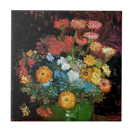 Vincent Van Gogh - Vase with Zinnias Fine Art Fliese (Vorderseite)