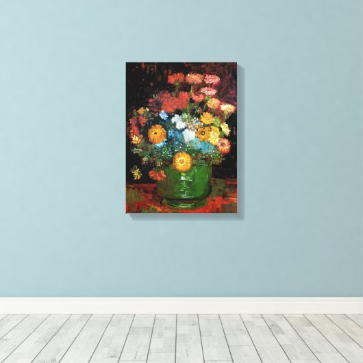 Vincent Van Gogh - Vase with Zinnias Fine Art Leinwanddruck (Insitu (Holzboden))