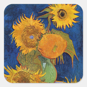 Vincent van Gogh - Vasen mit fünf Sonnenblumen Quadratischer Aufkleber