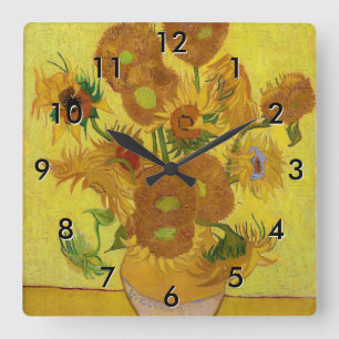 Vincent van Gogh - Vasen mit fünfzehn Sonnenblumen Quadratische Wanduhr