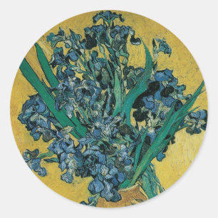 Vincent van Gogh - Vasen mit Schwertlilien vor gel Runder Aufkleber