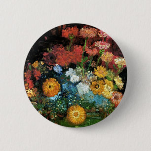 Vincent Van Gogh - Vasen mit Zinnien Fine Art Button