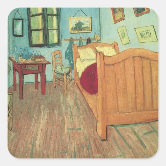 Vincent van Gogh - Vincent's Bedroom in Arles Quadratischer Aufkleber (Vorderseite)