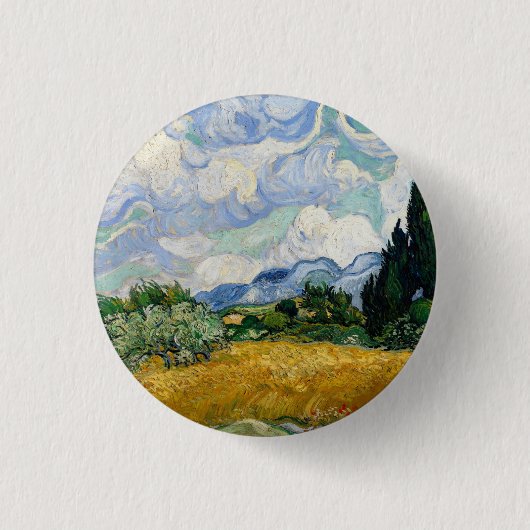 Vincent Van Gogh Weizenfeld mit Zypressen Button (Vorderseite)
