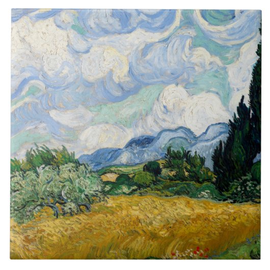 Vincent van Gogh - Weizenfeld mit Zypressen Fliese (Vorderseite)