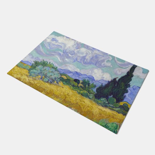 Vincent Van Gogh - Weizenfeld mit Zypressen Fußmatte (Schrägansicht)